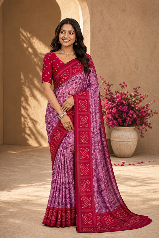 Elegant Magenta & Lavender Printed Saree with Designer Border
