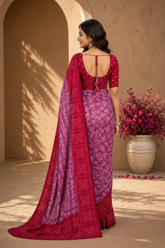 Elegant Magenta & Lavender Printed Saree with Designer Border