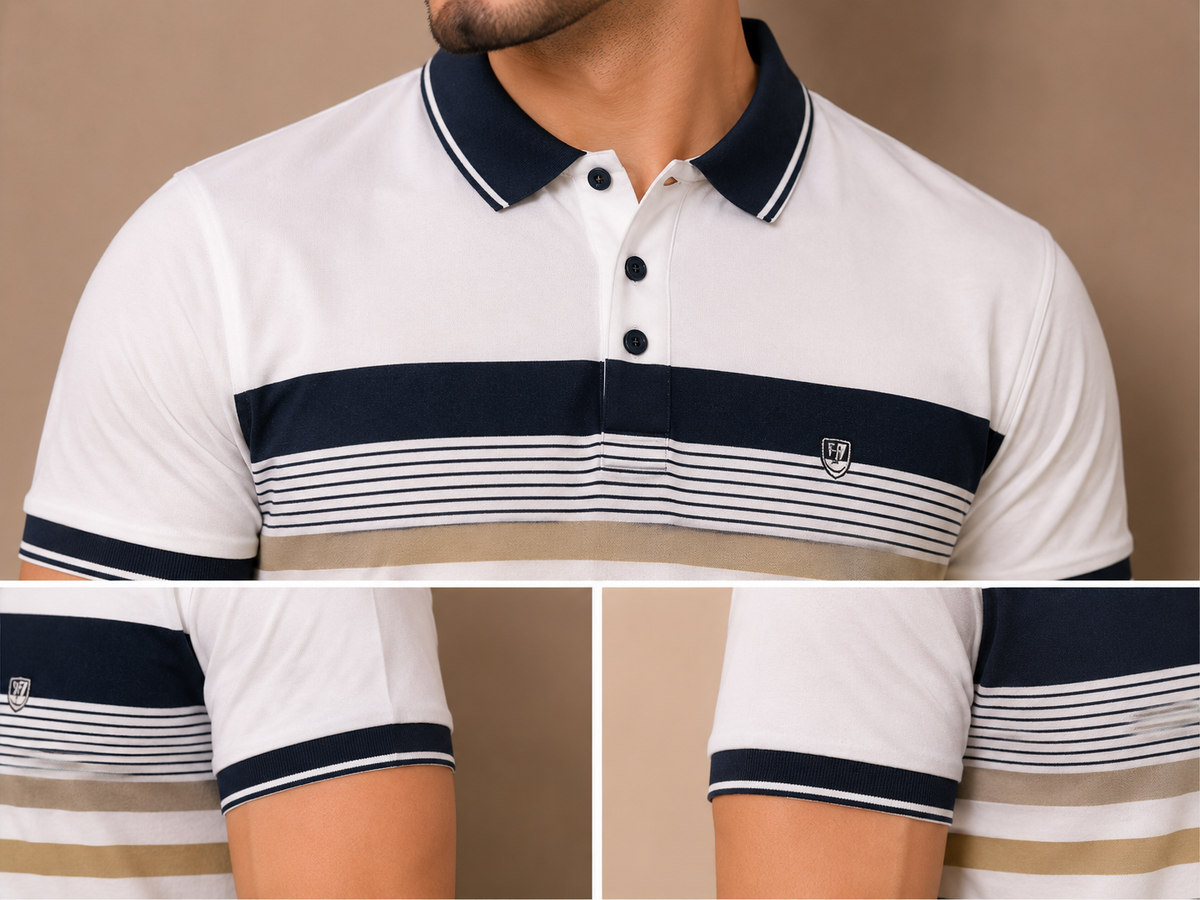 Classic Navy Stripe Polo T-Shirt – Premium Cotton Comfort