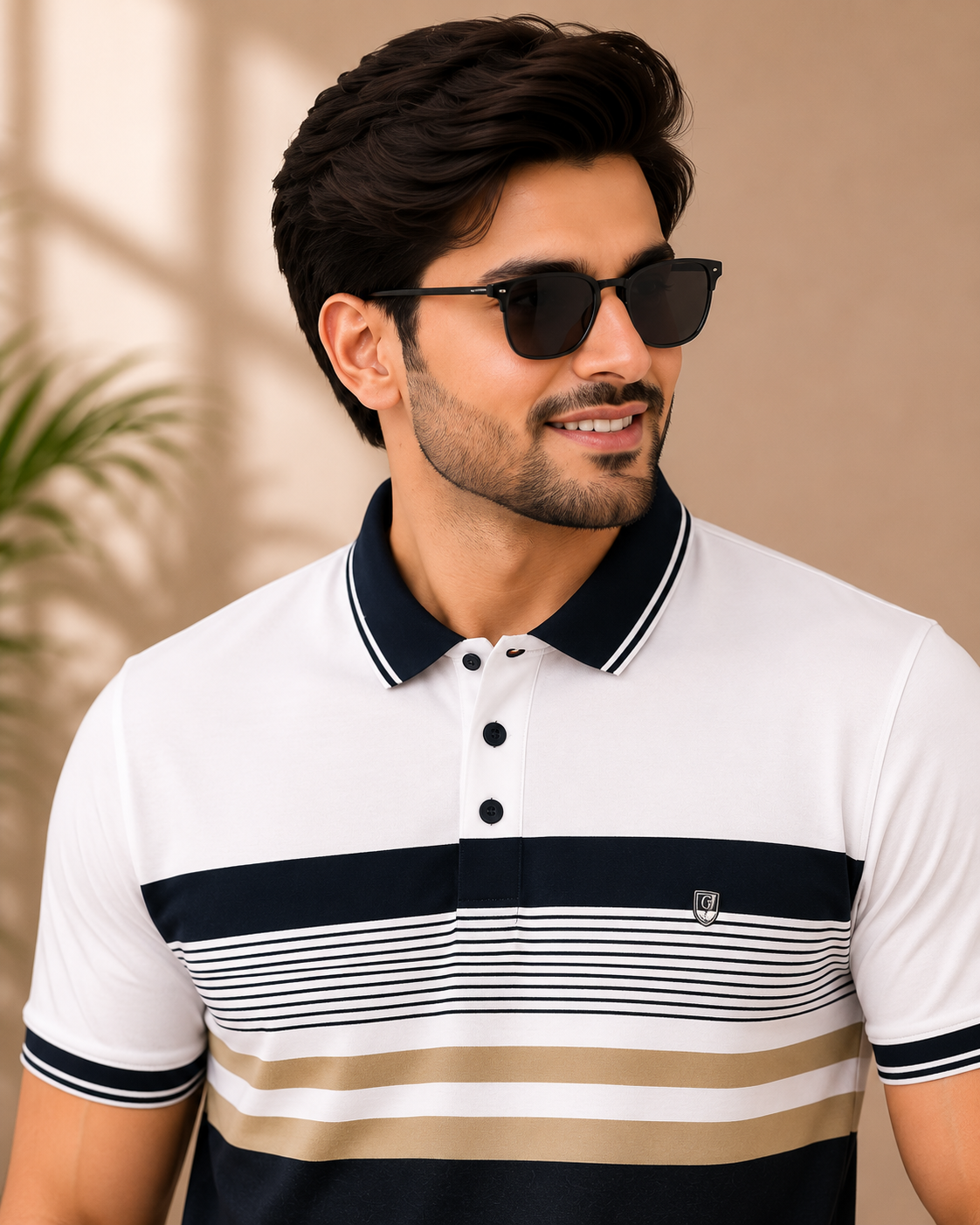 Classic Navy Stripe Polo T-Shirt – Premium Cotton Comfort