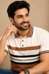 Men's Premium Stripe Polo T-Shirt – Off White & Coffee Brown