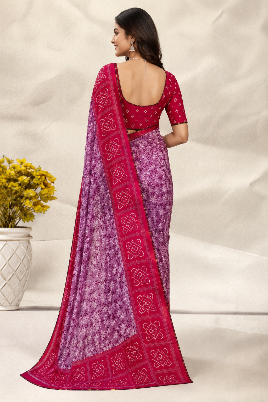 Elegant Magenta & Lavender Printed Saree with Designer Border