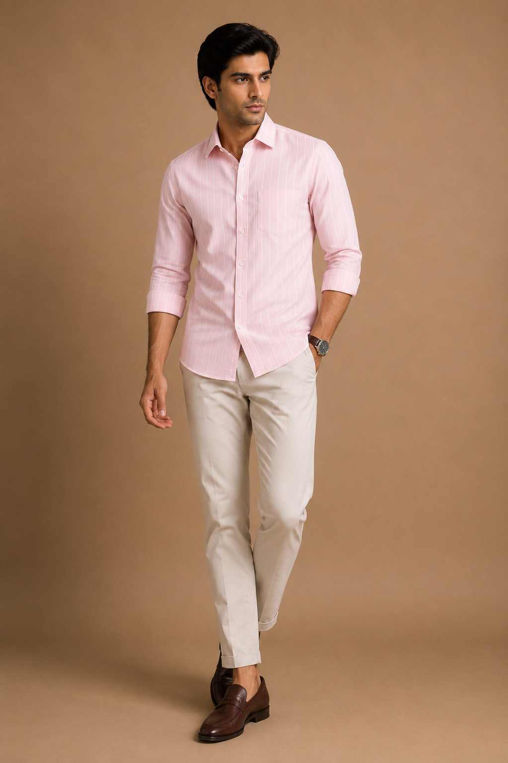 Men's Sky Blue Striped Casual Shirt – Premium Cotton Blend
