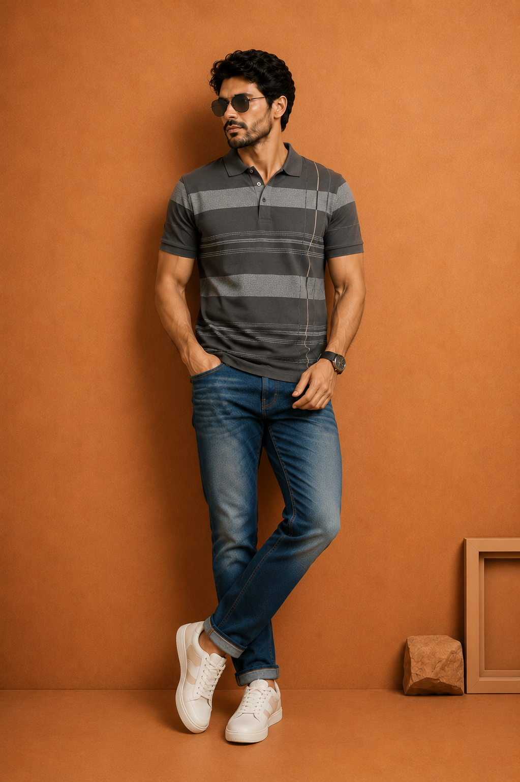 Men's Premium Off-White Textured Polo T-Shirt
