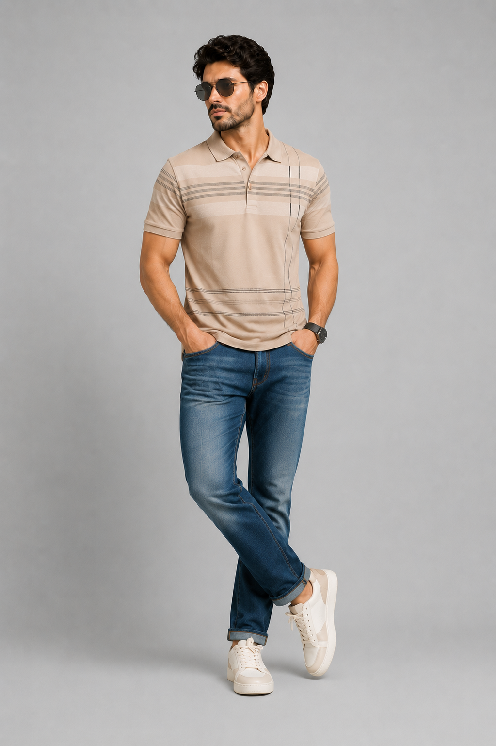 AAIMS Men's Purple Striped Polo T-Shirt