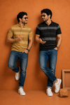 Men's Mustard Gold Striped Polo T-Shirt