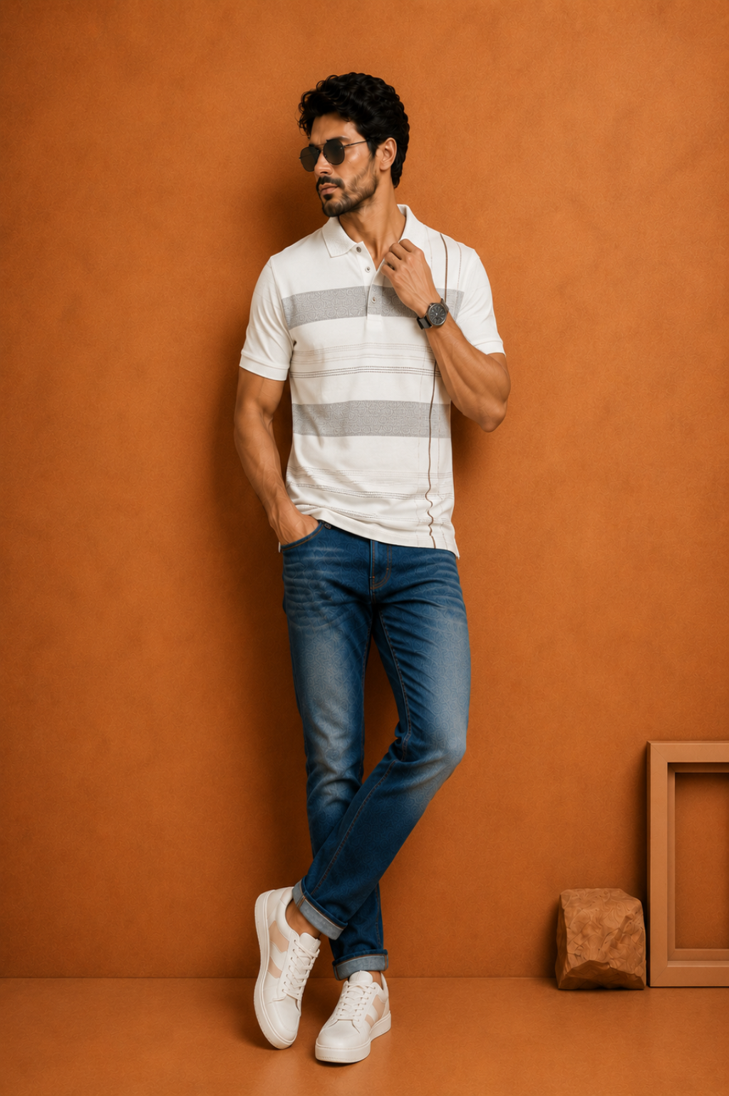 Men's Premium Off-White Textured Polo T-Shirt