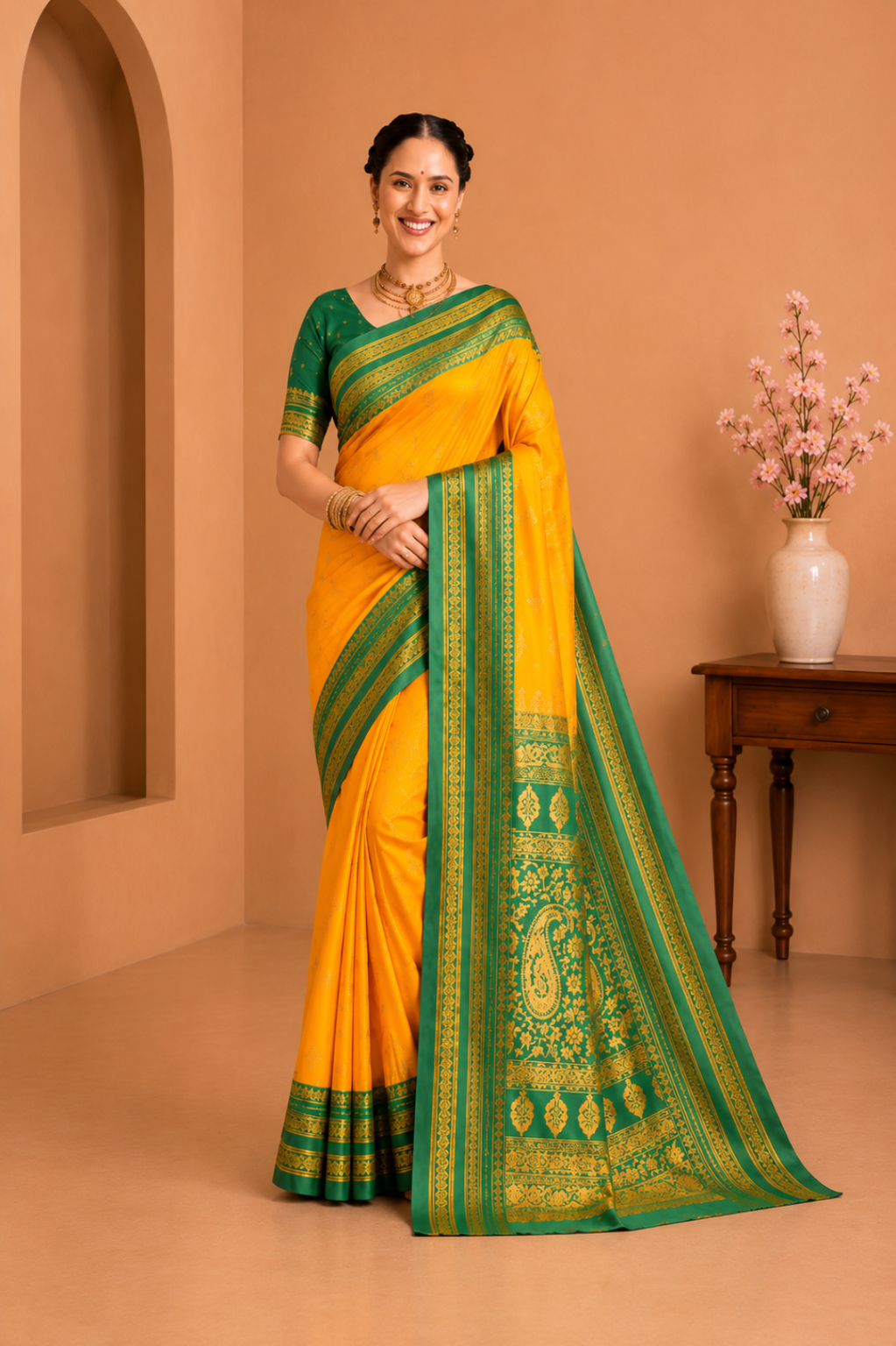 Royal Purple Silk Saree with Green Zari Border