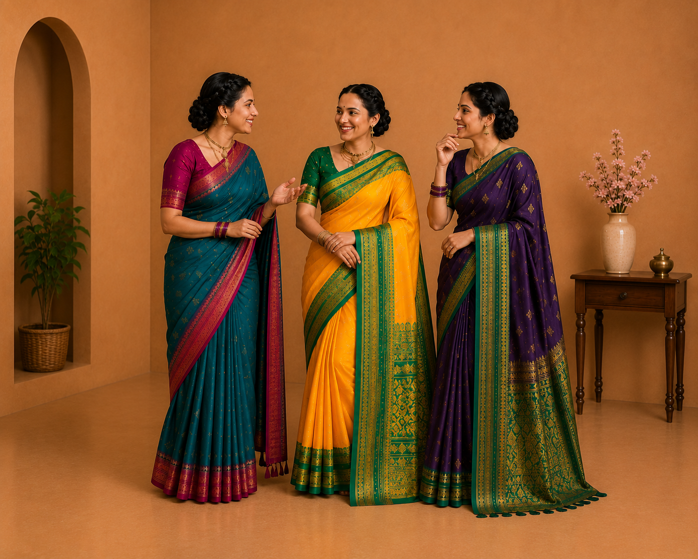 Royal Purple Silk Saree with Green Zari Border