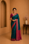 Royal Purple Silk Saree with Green Zari Border