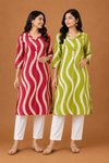 C'LAI Women's Lime Green Abstract Print Straight Kurta