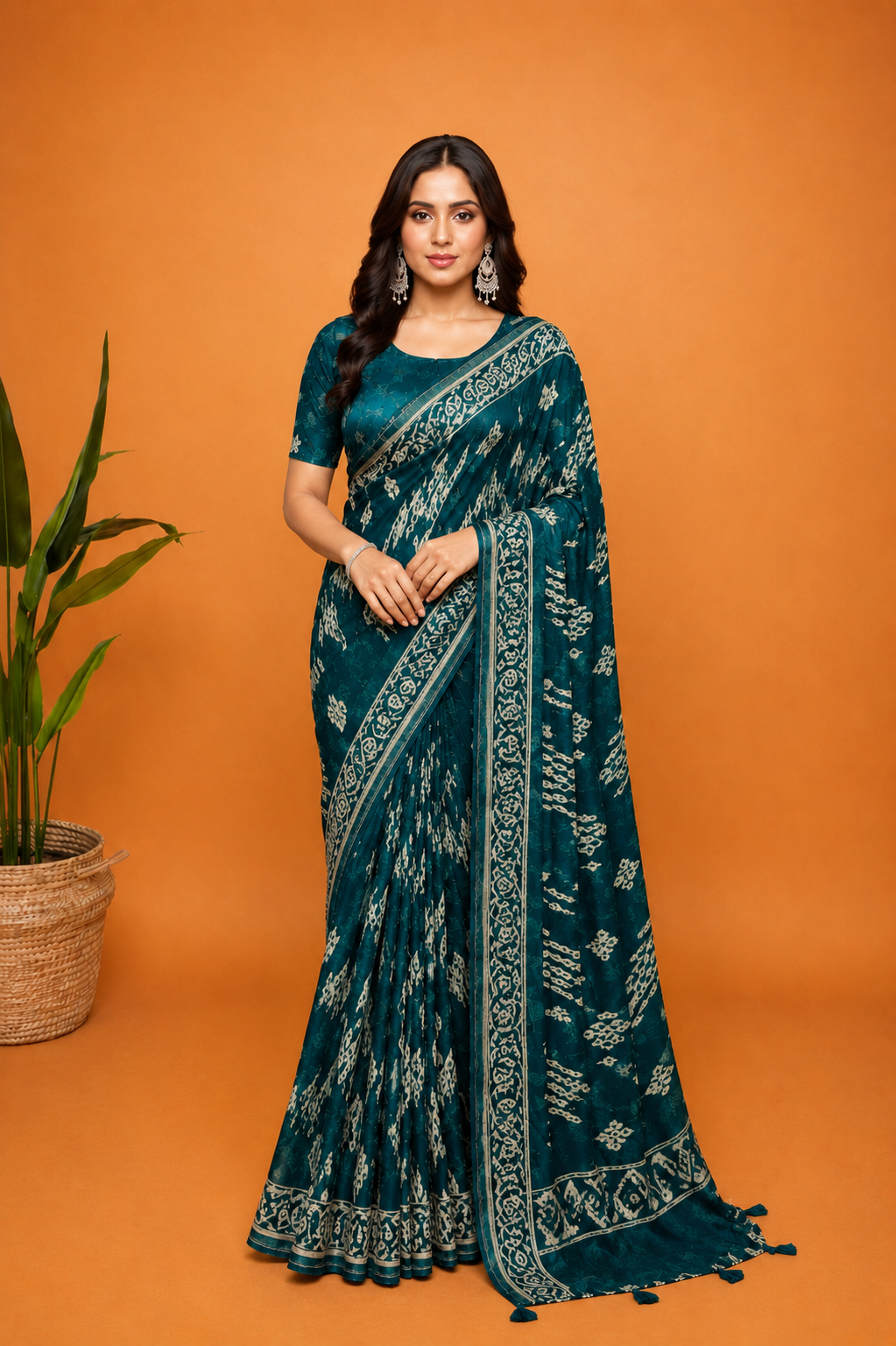 Maroon Ethnic Printed Saree with Traditional Border Design