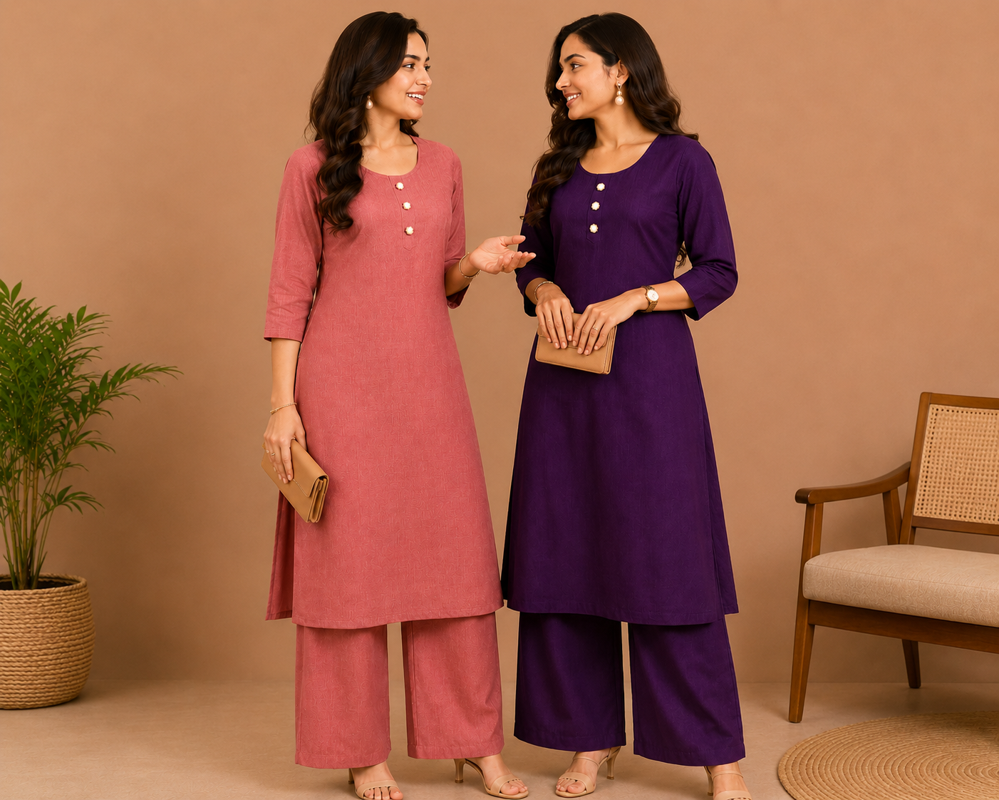 Dusty Rose Cotton Blend Co-Ord Set for Women