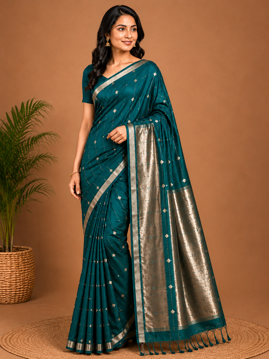 Royal Purple Maheshwari Silk Saree with Elegant Zari Border