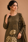 Olive Floral Printed Kurta Pant & Dupatta Set