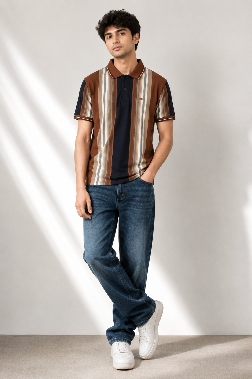 Men's Sage GREY Vertical Stripe Polo T-Shirt