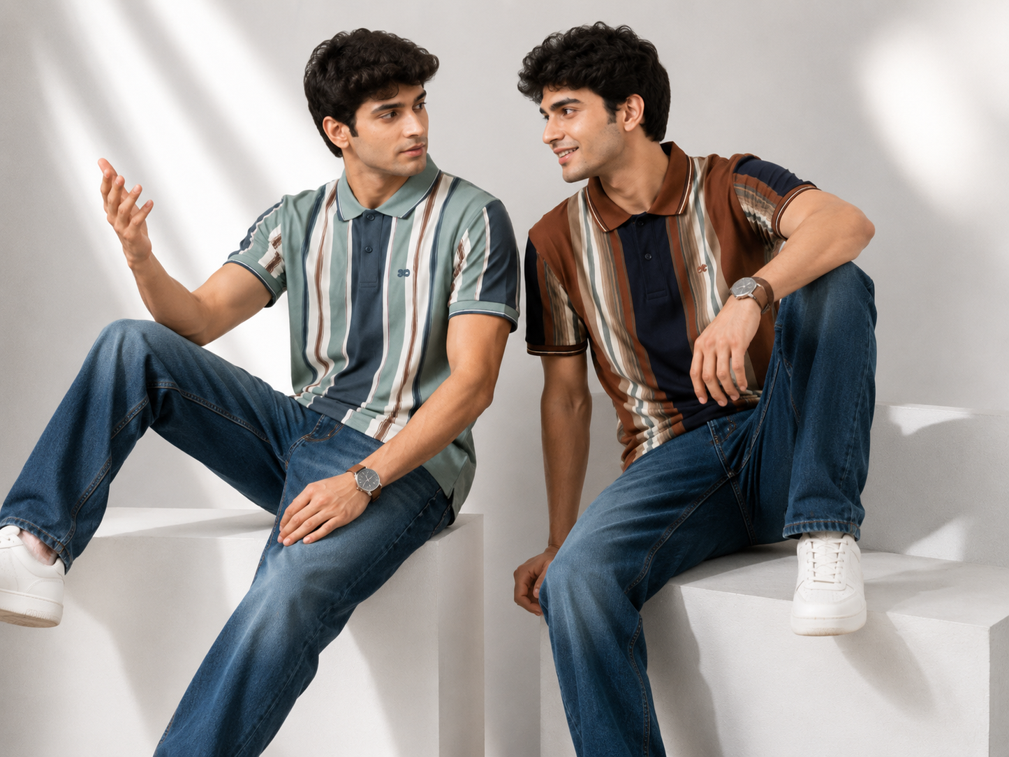 Men's Sage GREY Vertical Stripe Polo T-Shirt