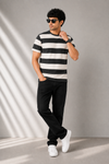 Men's Olive Green & Off-White Striped Round Neck T-Shirt