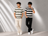 Men's Olive Green & Off-White Striped Round Neck T-Shirt