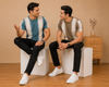 Cosmostelar Men's Teal & White Vertical Stripe Textured T-Shirt