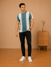 Cosmostelar Men's Teal & White Vertical Stripe Textured T-Shirt