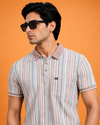 Men's Pastel Stripe Polo T-Shirt with Collar – White, Blue & Dusty Pink