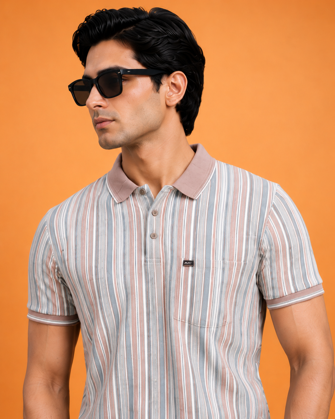 Men's Pastel Stripe Polo T-Shirt with Collar – White, Blue & Dusty Pink