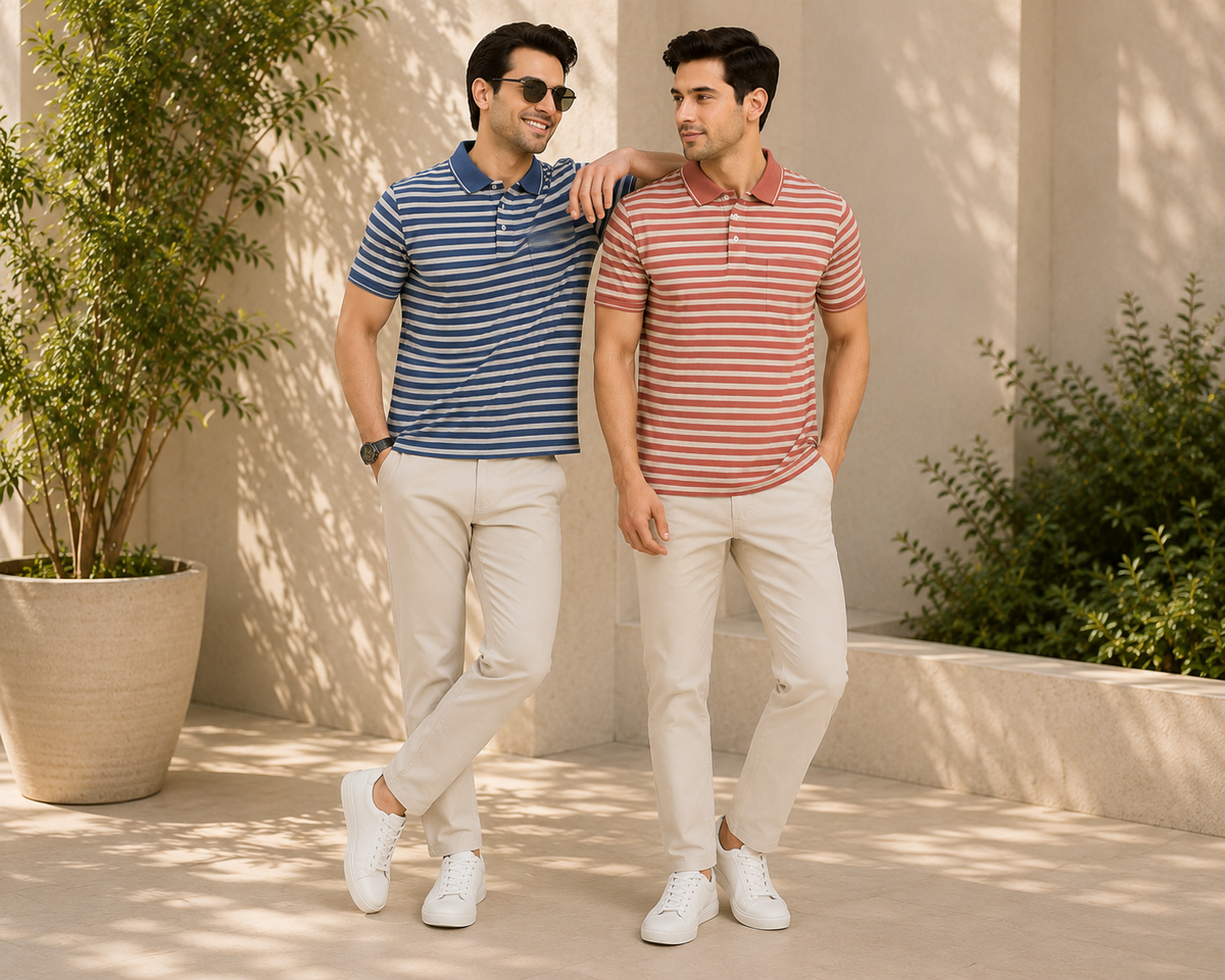 Men's Dusty Rose Striped Polo T-Shirt