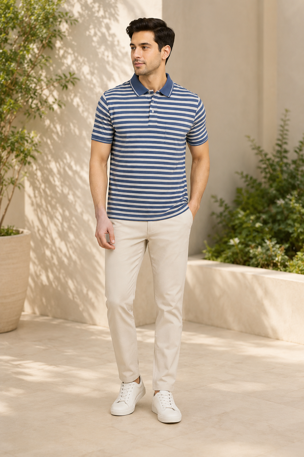 Men's Dusty Rose Striped Polo T-Shirt
