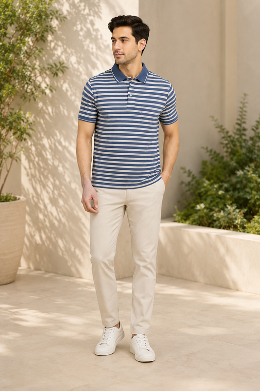 Men's Dusty Rose Striped Polo T-Shirt