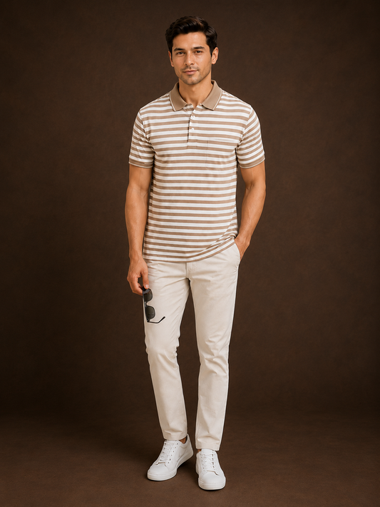 Men's Navy & White Striped Polo T-Shirt