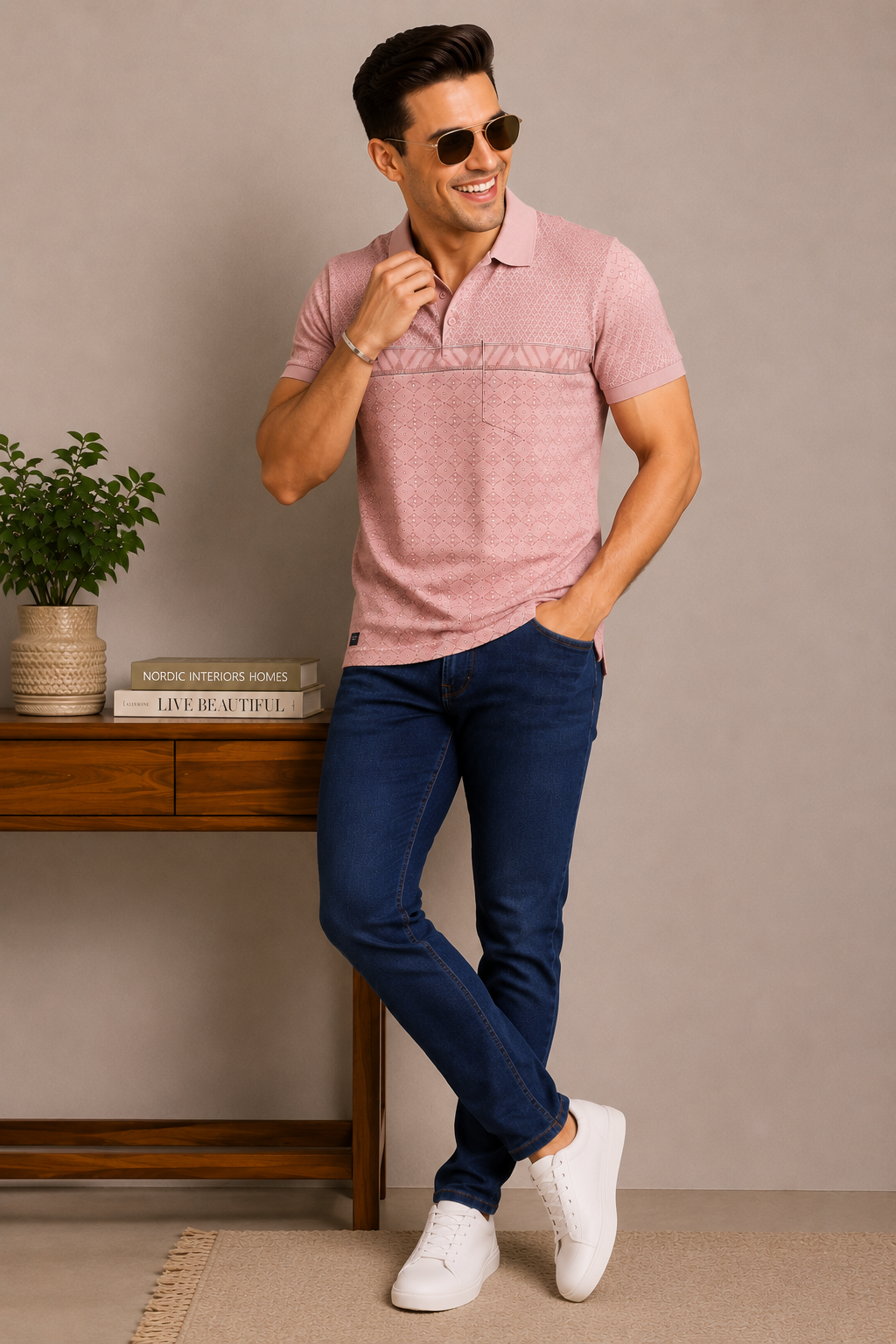 Men's Sky Blue Printed Polo T-Shirt |Smart Casual Wear