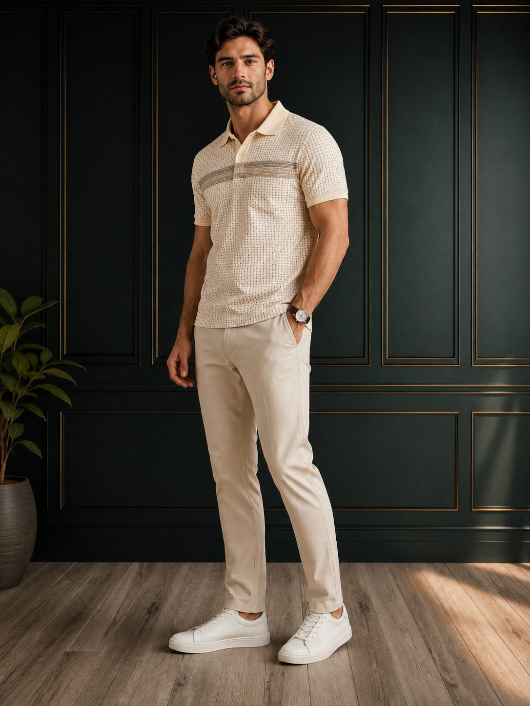 Men's Slate Grey Geometric Printed Polo T-Shirt