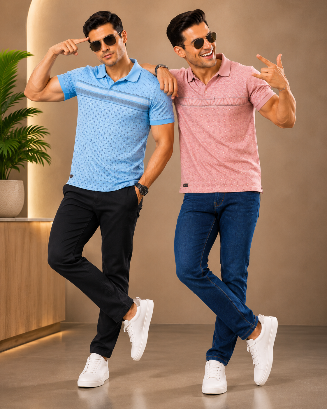 Men's Sky Blue Printed Polo T-Shirt |Smart Casual Wear