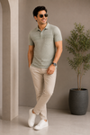 Men's Camel Beige Geometric Printed Polo T-Shirt
