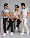 Men's Cream & Olive Vertical Stripe Polo T-Shirt |