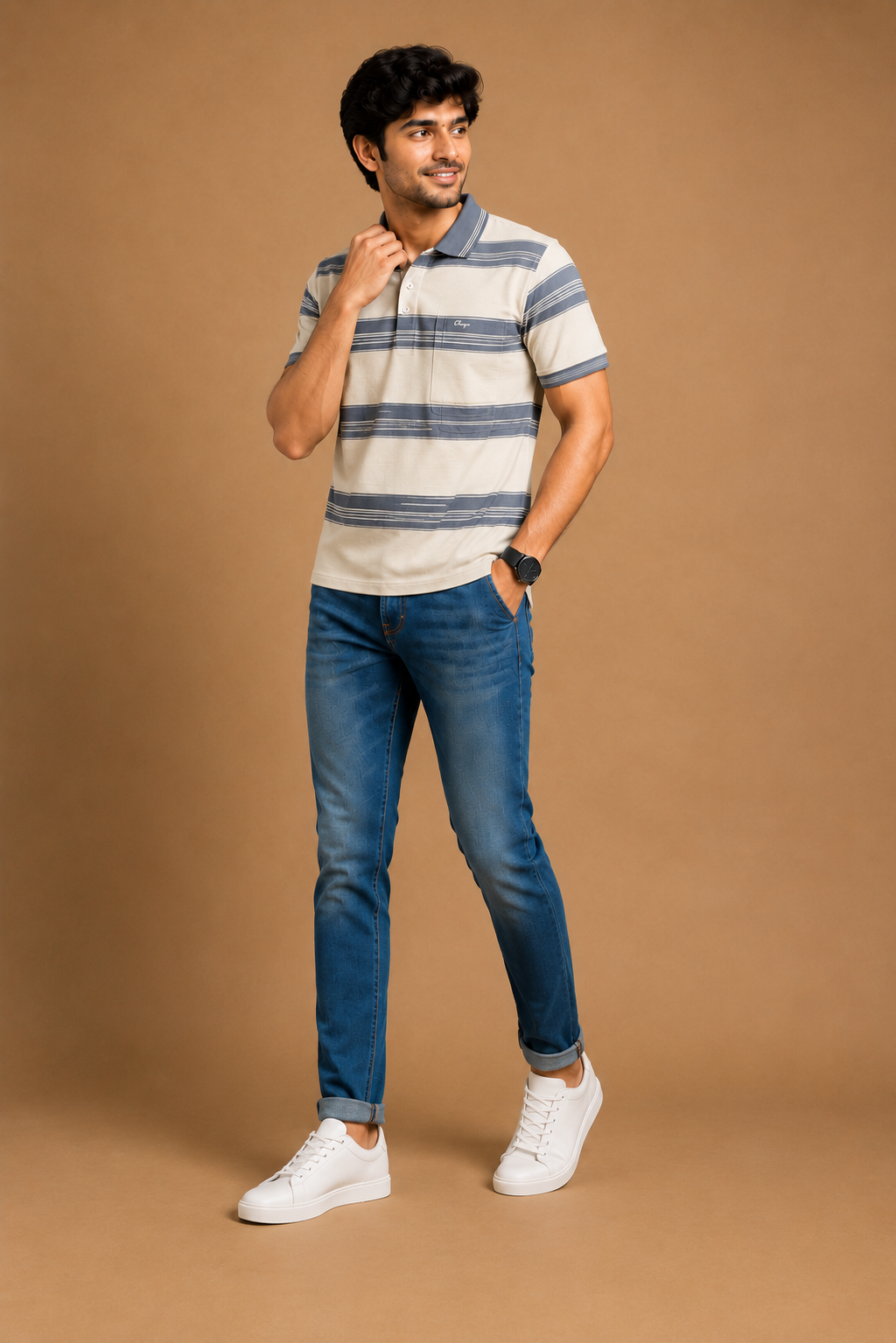 Men's Premium Brown Striped Polo T-Shirt