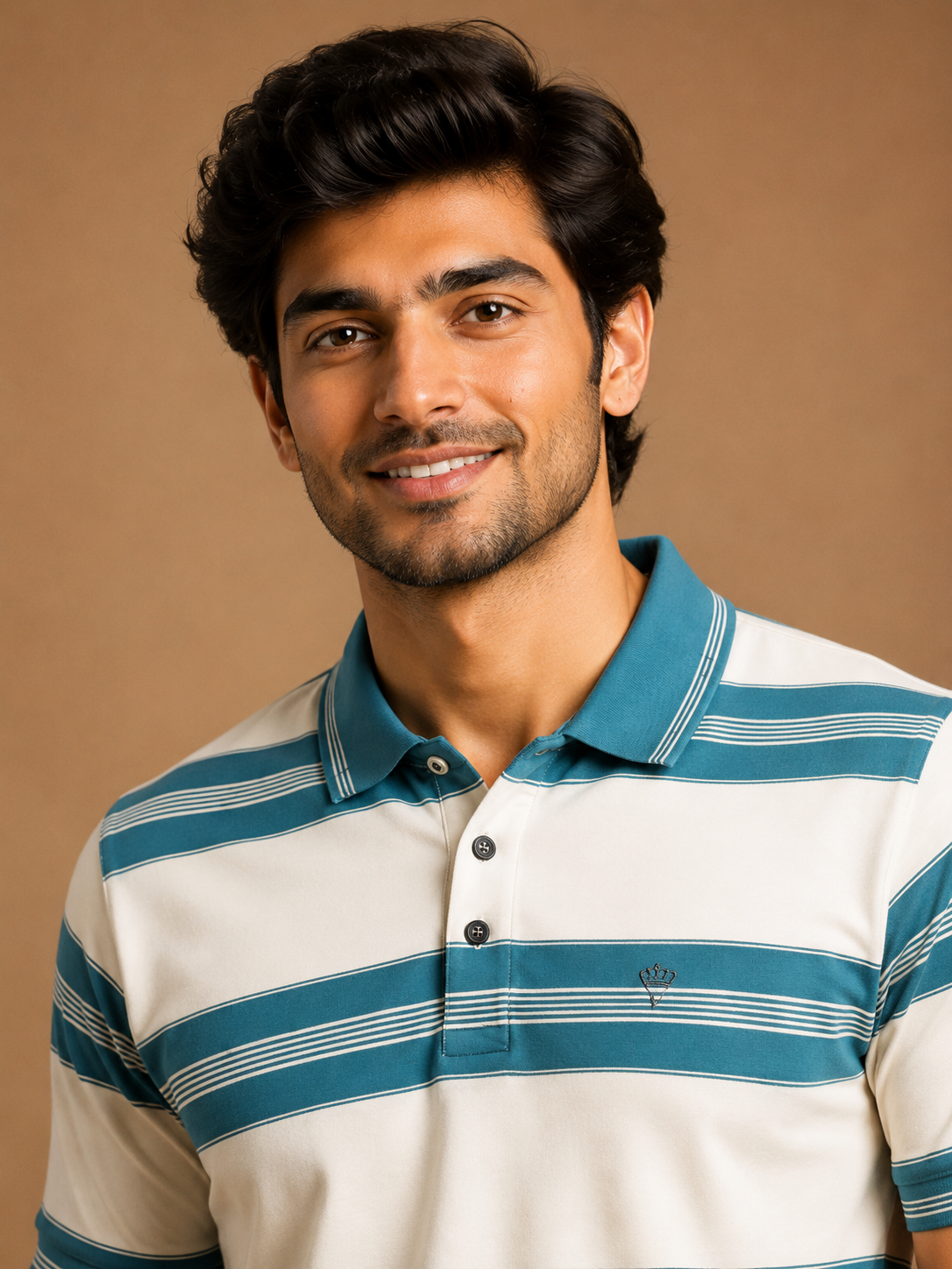 Men's Premium Teal Striped Polo T-Shirt