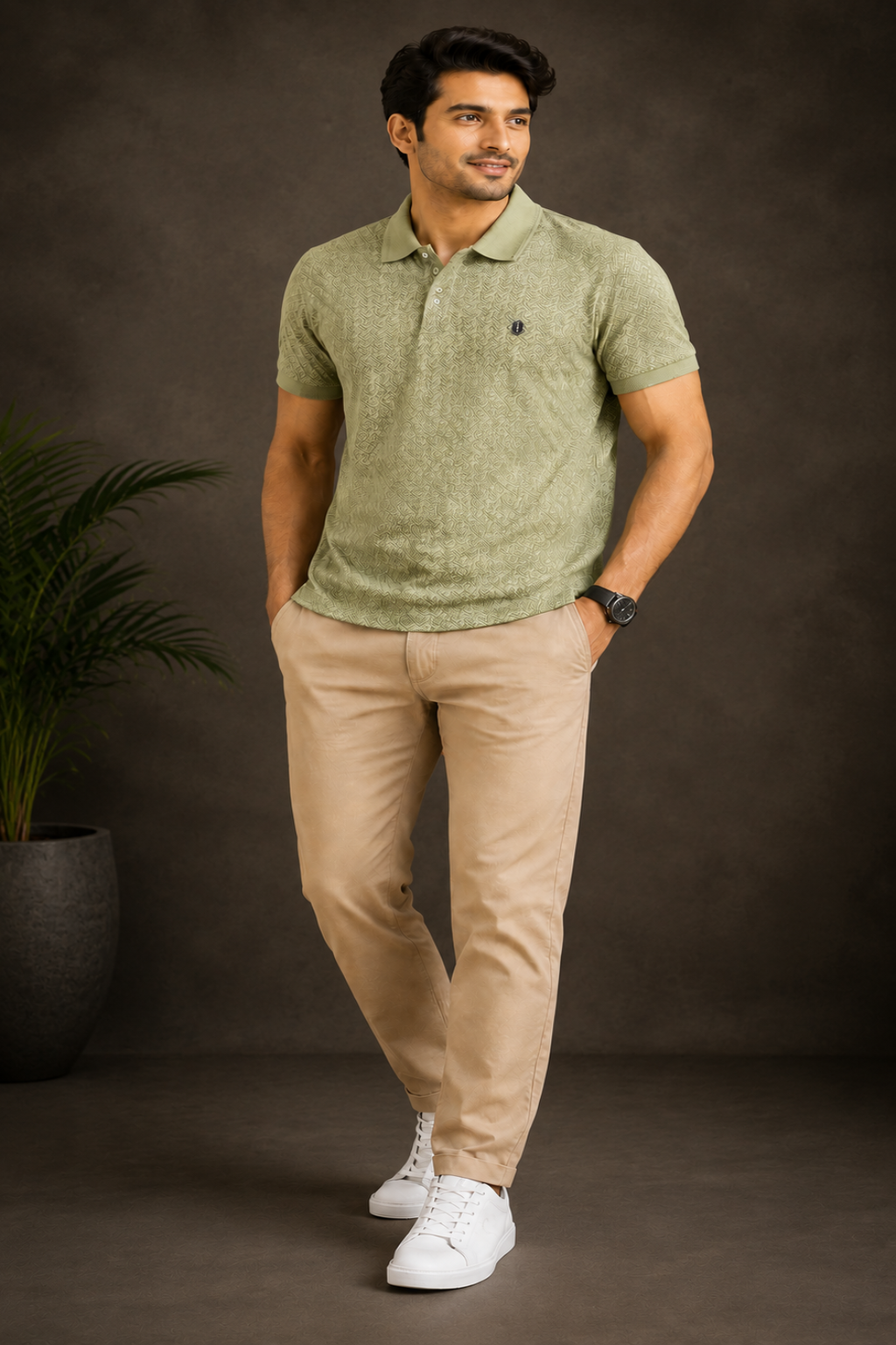Men's Black Textured Polo T-Shirt |