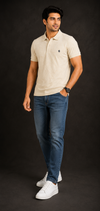 Men's Brown Textured Polo T-Shirt – Premium Casual Smart Fit