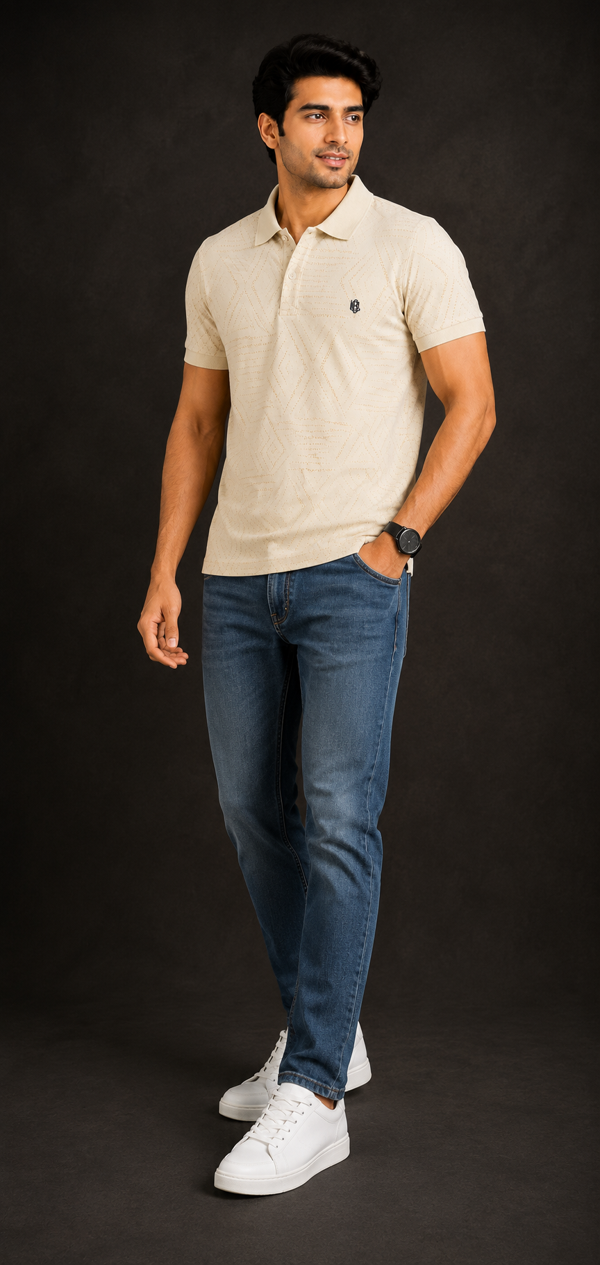 Men's Brown Textured Polo T-Shirt – Premium Casual Smart Fit