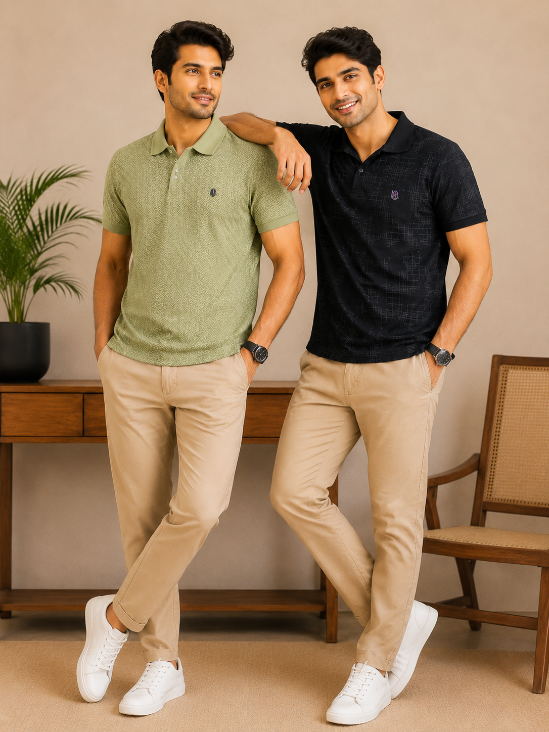 Men's Black Textured Polo T-Shirt |