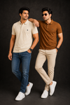 Men's Brown Textured Polo T-Shirt – Premium Casual Smart Fit