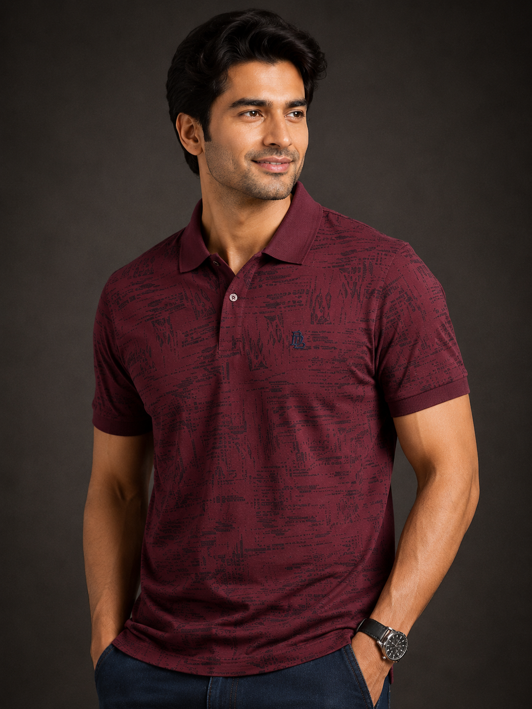 Men's Maroon Printed Polo T-Shirt |