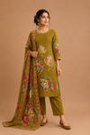 Pink Floral Printed Cotton Kurti Pant & Dupatta Set