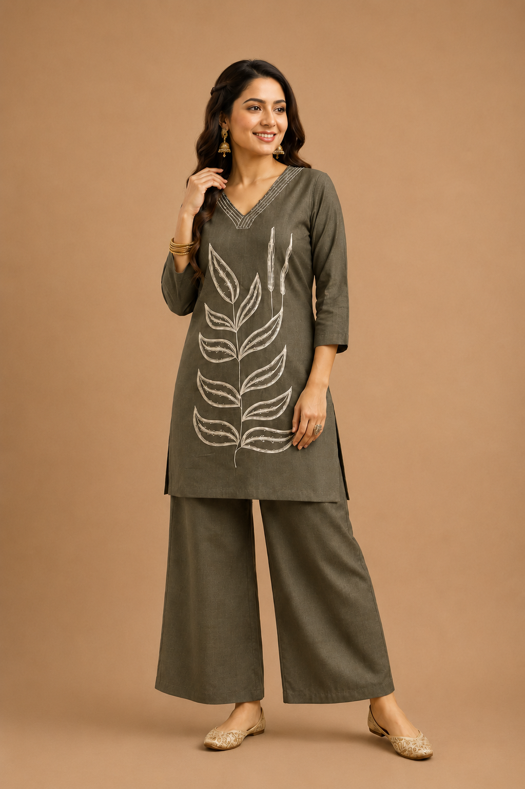 Purple Botanical Print Cotton Blend Co-Ord Set for Women