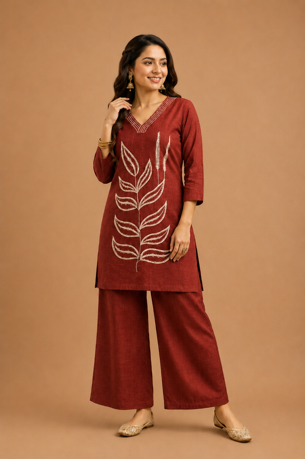 Purple Botanical Print Cotton Blend Co-Ord Set for Women