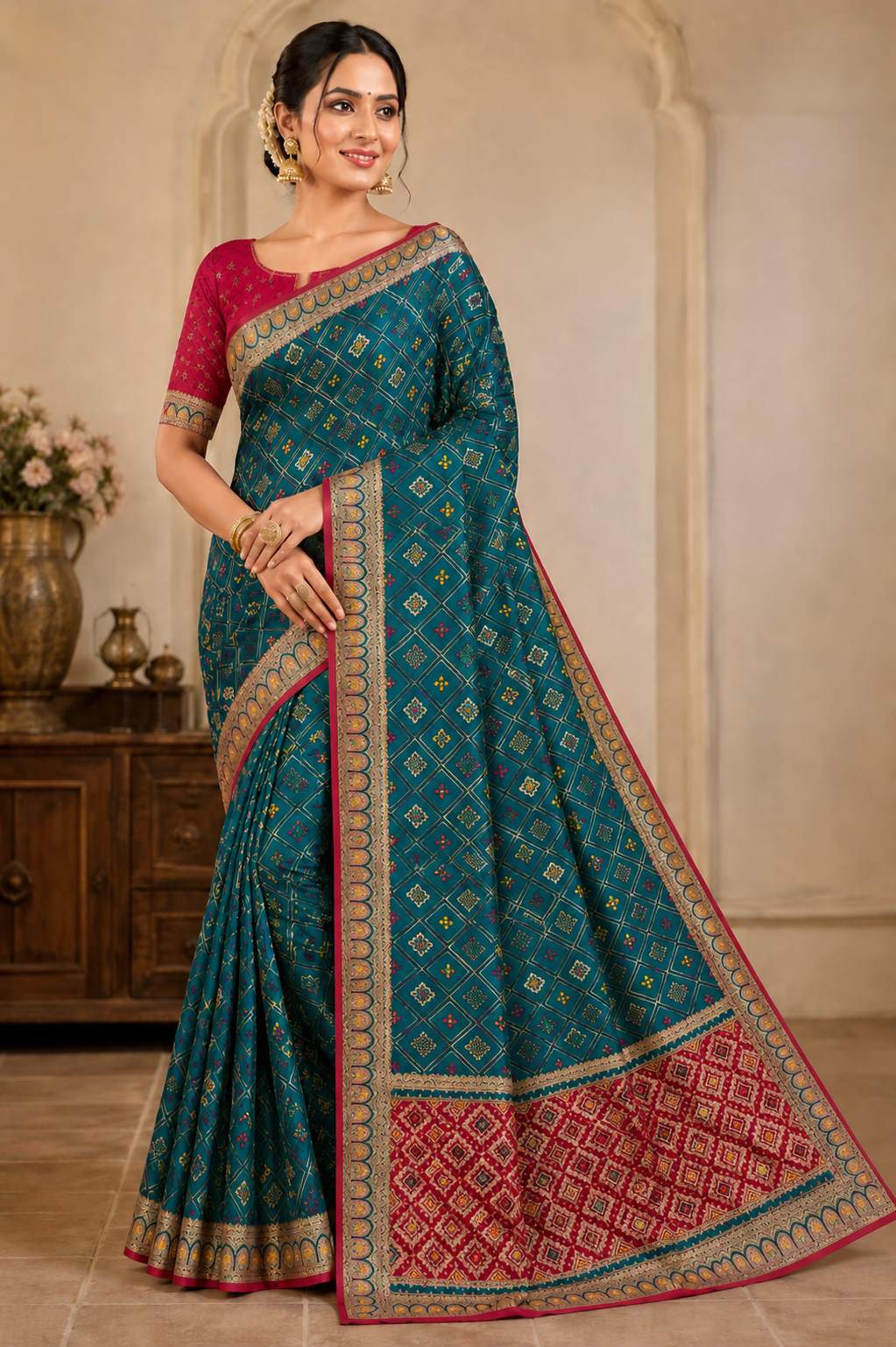 Maroon Silk Saree with Elegant Zari Border & Designer Pallu