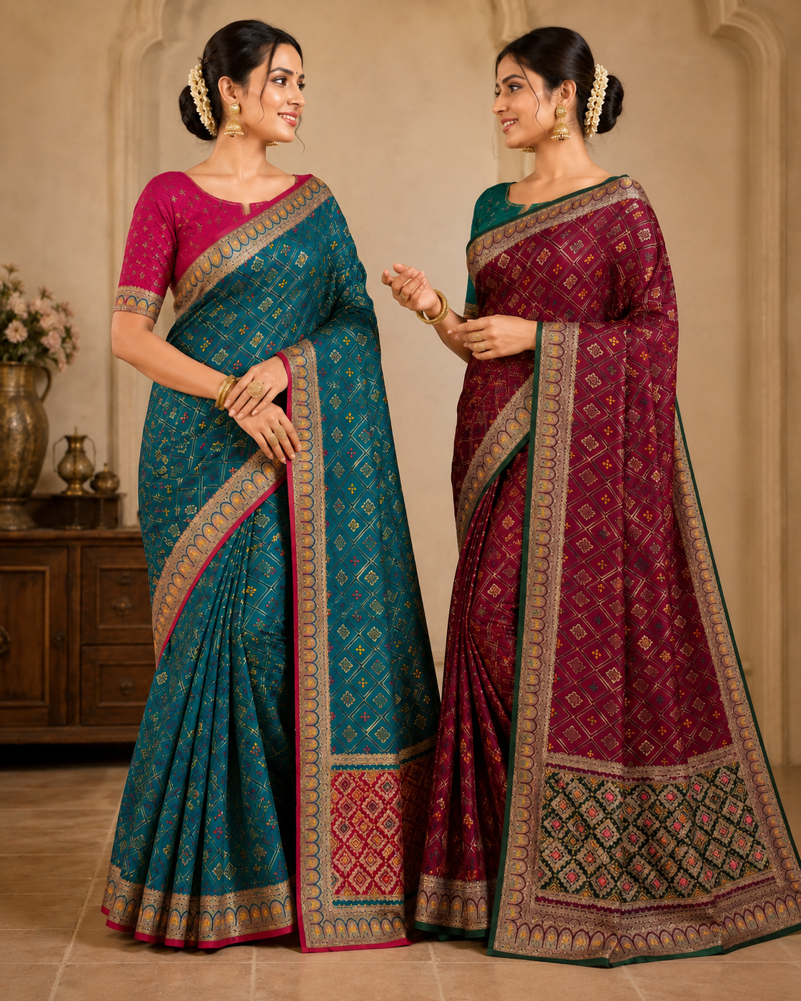 Maroon Silk Saree with Elegant Zari Border & Designer Pallu