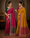 Rani Pink Silk Blend Saree with Designer Zari Border & Rich Woven Pallu